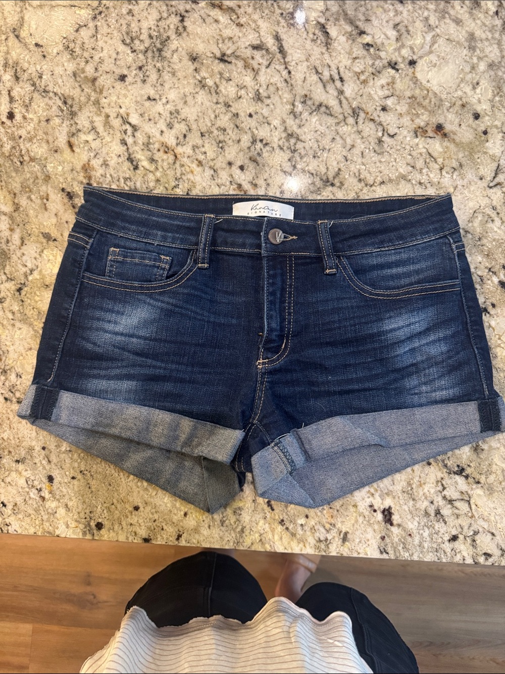 Kancan Dark Blue Rolled Hem Denim Shorts